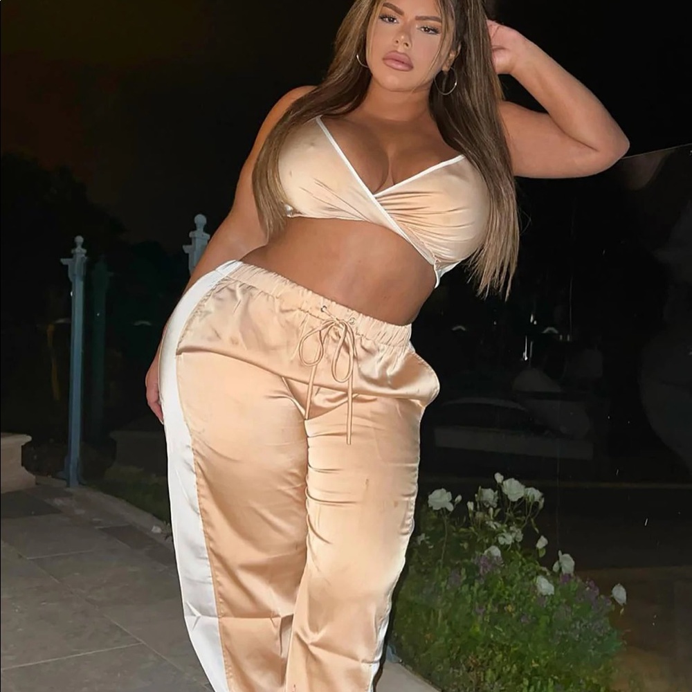 Fashion Nova Satin Jogger Set-2X